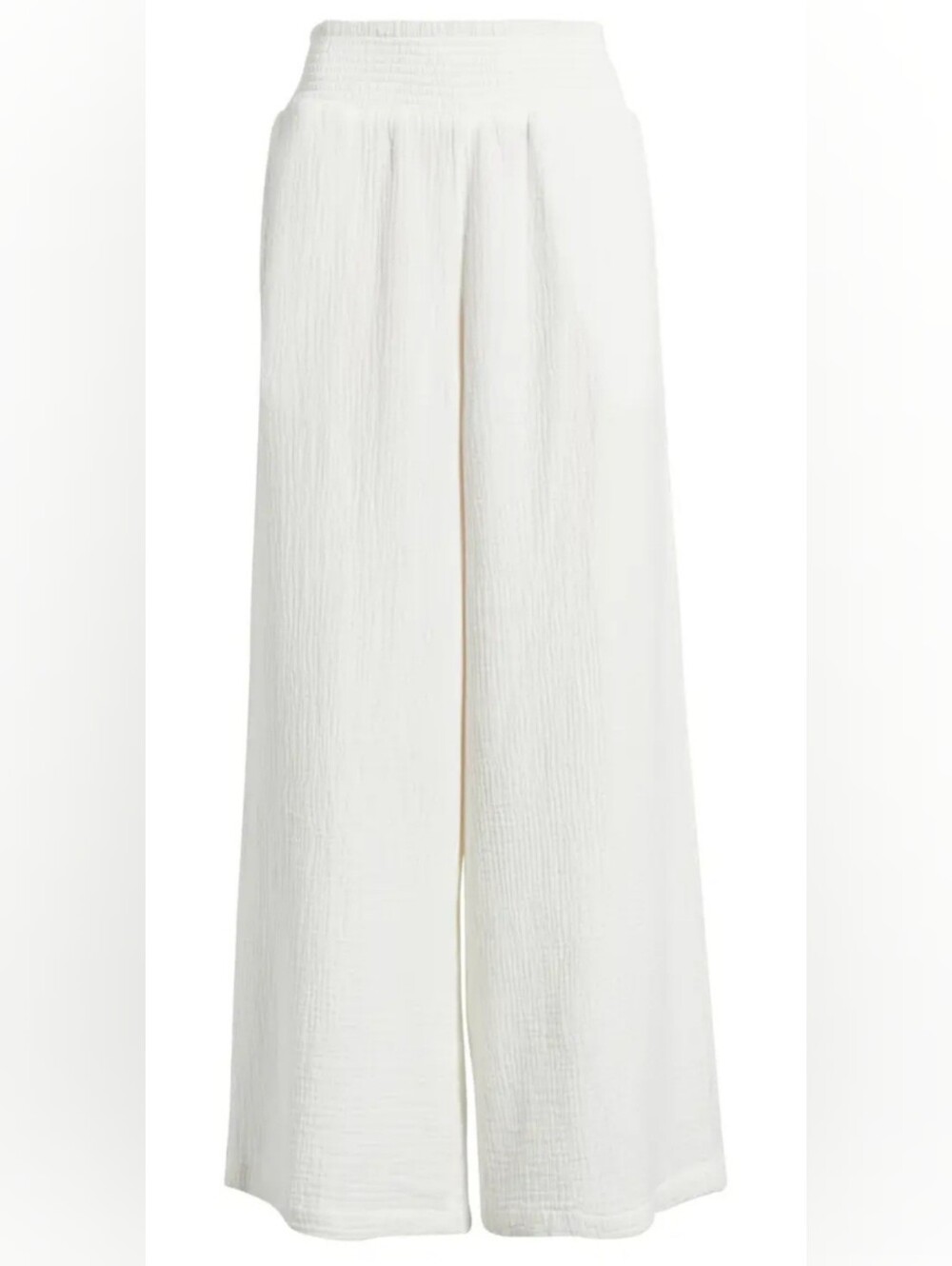 NWT..Discreet White Juniors Smocked Wide-Leg Cotton Gauze Pants size large - Picture 2 of 9